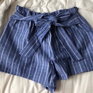 Blue and white pinstripe tie shorts!!